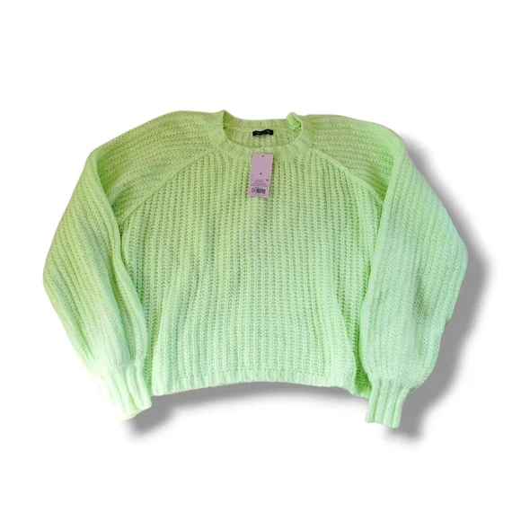 Wild Fable | NWT Oversized Bright Lime Green Lightweight Chunky Knit Sweater - Picture 3 of 12